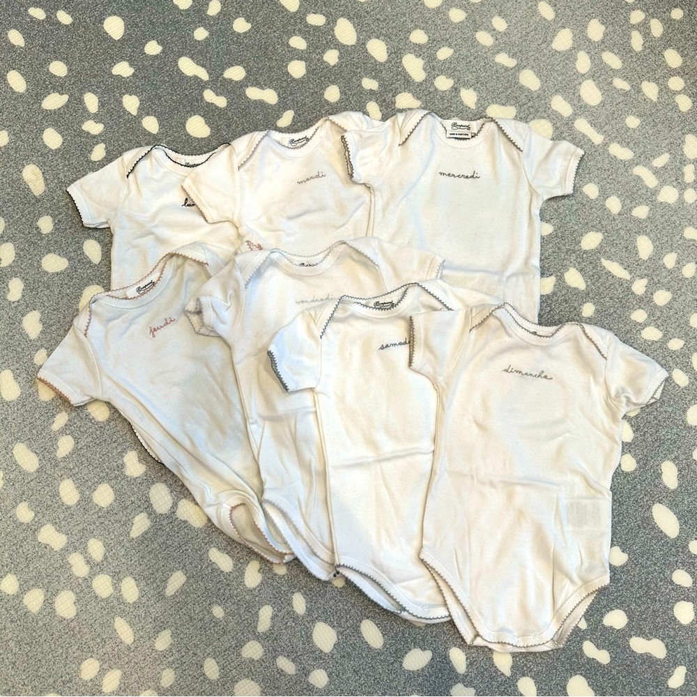 Bonpoint days of the week onesies